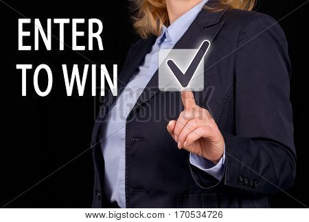 Enter to win - Businesswoman with checkbox and text