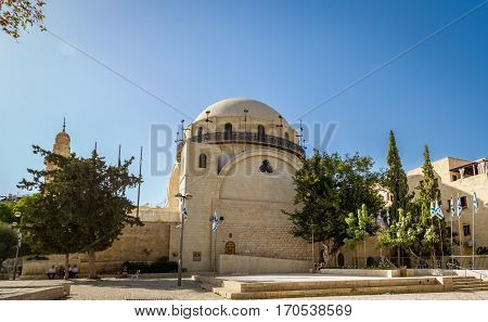 The Hurva Synagogue in Jewish quarter Old City of Jerusalem in Israel