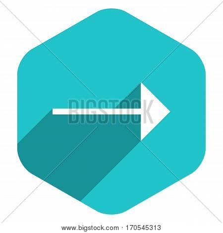 Use it in all your designs. Arrow sign direction icon in hexagon shape. Flat web internet button in long shadow style. Quick and easy recolorable vector illustration a graphic element for design.