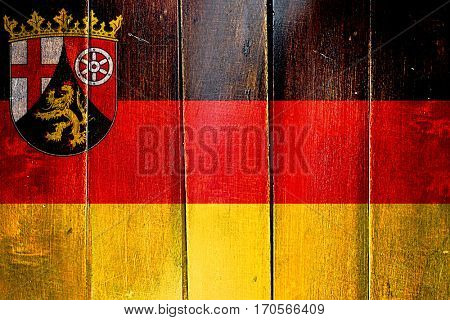 Vintage Rhineland Platinate, Rheinland Pfalz flag on grunge wood