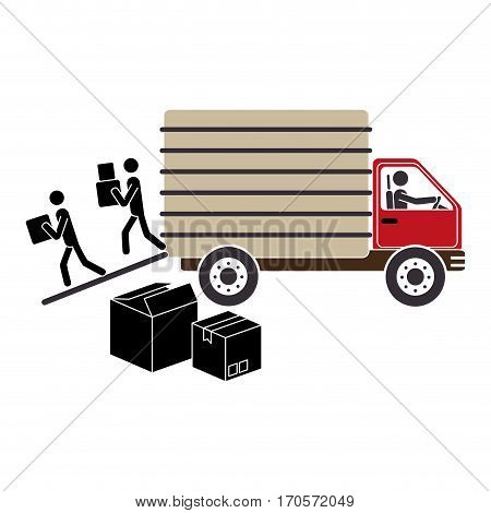 transport truck with vagon and pictograms download boxes vector illustration