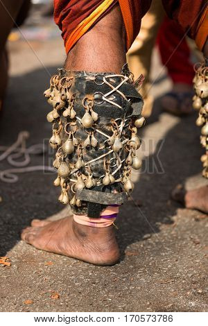 Georgetown Penang Malaysia - February 9 2017 : Detail of religious outfit used by devotees during Thaipusam festival on February 9 2017 in Malaysia. Hindu festival to worship God Muruga.