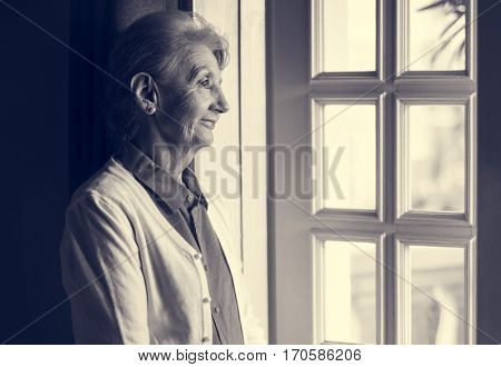 Senior Woman Thoughtful Alone Lifestlye
