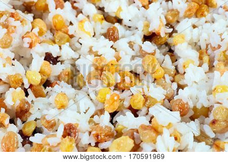 boiled rice and raisins as part of the religious festive meal called kutia or sochivo
