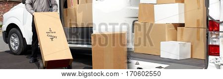 Delivery postman hands with a box