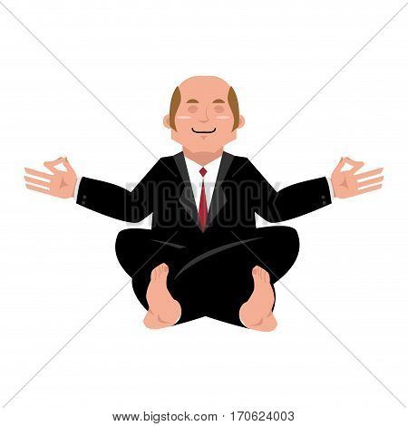 Business Yoga. Businessman Meditating Isolated. Yogi Boss. Office Zen And Relaxation