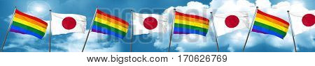 Gay pride flag with Japan flag, 3D rendering
