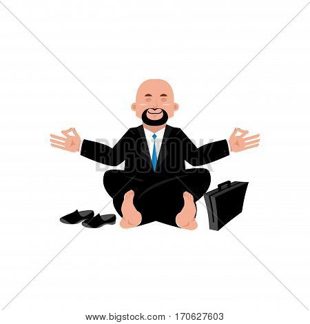 Business Yoga. Businessman Meditating Isolated. Yogi Boss. Office Zen And Relaxation