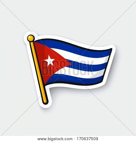 Vector illustration. Flag of Cuba on flagstaff. Location symbol for travelers. Cartoon sticker with contour. Decoration for greeting cards posters patches prints for clothes emblems