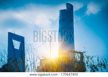 landmarks of Shanghai，group of modern business buildings.