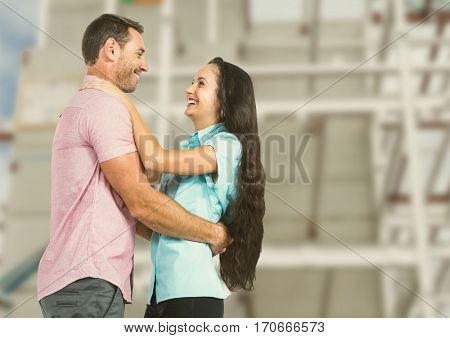 Digital composite of loving couple on graphic background