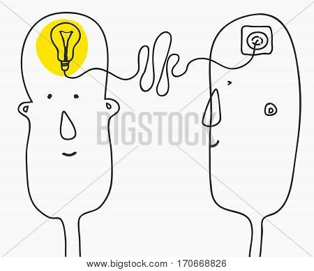 creation ideas concept.collectivity and brainstorming.primitive infantile cartoon style.Vector illustration isolated on white background,