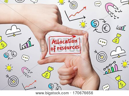 Technology, Internet, Business And Marketing. Young Business Woman Writing Word: Allocation Of Resou