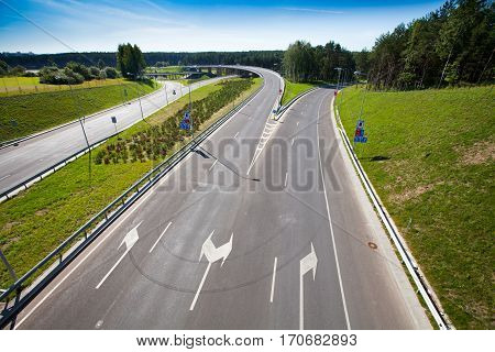 Highway (motorway) in Vilnius, Lithuania. A newly constructed street connects IXB transport corridor with Vilnius International Airport.