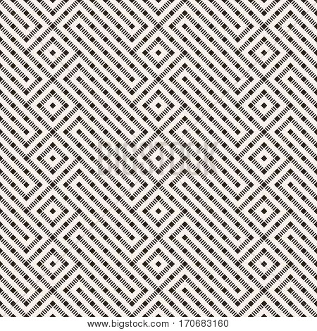 Seamless pattern. Abstract geometric background. Modern texture with dashed lines. Regularly repeating geometrical grid with rhombuses strips rectangles. Vector element of graphical design