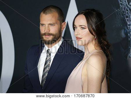 Jamie Dornan and Dakota Johnson at the Los Angeles premiere of 'Fifty Shades Darker' held at the Theatre at Ace Hotel in Los Angeles, USA on February 2, 2017.