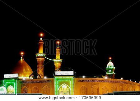 Shrine of Imam Hussain ibn Ali at night, Karbala, Iraq