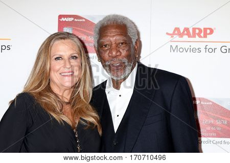 LOS ANGELES - FEB 6:  Lori McCreary, Morgan Freeman at the AARP Movies for Grownups Awards at Beverly Wilshire Hotel on February 6, 2017 in Beverly Hills, CA