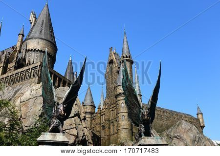Osaka, Japan - Oct 30, 2016: The Wizarding World of Harry Potter in Universal Studios Japan. Universal Studios Japan is a theme park in Osaka, Japan.The phylum of the pig eagle