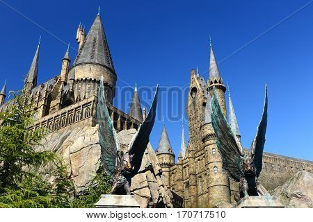Osaka, Japan - Oct 30, 2016: The Wizarding World of Harry Potter in Universal Studios Japan. Universal Studios Japan is a theme park in Osaka, Japan.The phylum of the pig eagle