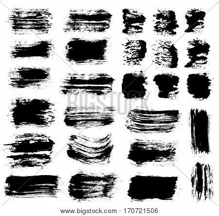 Grunge paint vector. Painted brush strokes. Texture text box set. Distress backgrounds. Hand drawn banner, label, frame shapes. Black textured design elements. Grungy scratch effect.