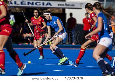VALENCIA, SPAIN - FEBRUARY 5: Veronika Decsyova during Hockey World League Round 2 match between Spain and Czech Republic at Betero Stadium on February 5, 2017 in Valencia, Spain