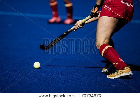 VALENCIA, SPAIN - FEBRUARY 5: Spanish Player during Hockey World League Round 2 match between Spain and Czech Republic at Betero Stadium on February 5, 2017 in Valencia, Spain