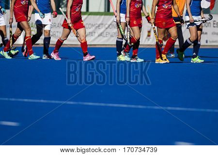 VALENCIA, SPAIN - FEBRUARY 5: Players during Hockey World League Round 2 match between Spain and Czech Republic at Betero Stadium on February 5, 2017 in Valencia, Spain