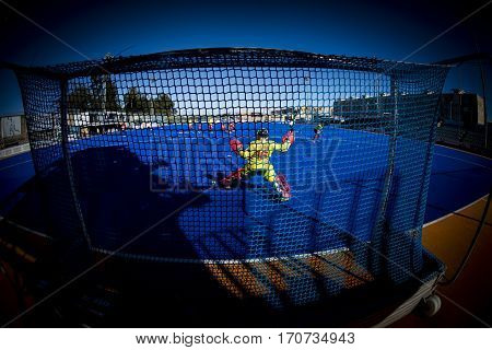 VALENCIA, SPAIN - FEBRUARY 5: Spanish Goalkeeper during Hockey World League Round 2 match between Spain and Czech Republic at Betero Stadium on February 5, 2017 in Valencia, Spain