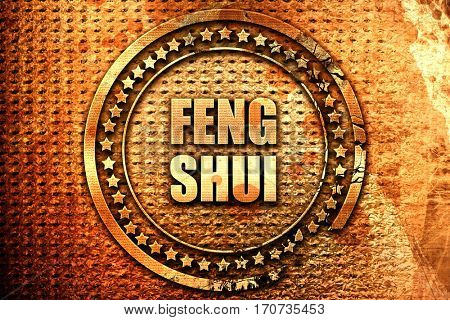 Feng shui, 3D rendering, text on metal