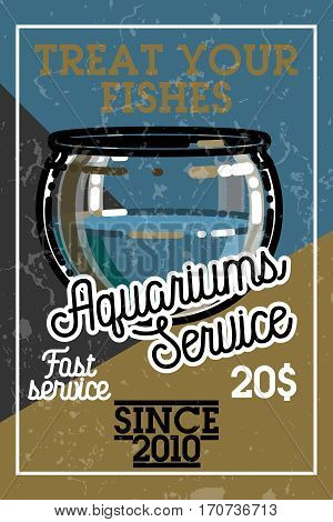 Color vintage aquariums service banner. Vector illustration, EPS 10