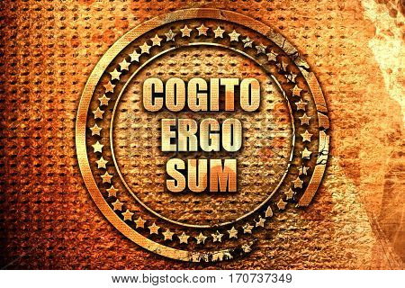 cogito ergo sum, 3D rendering, text on metal
