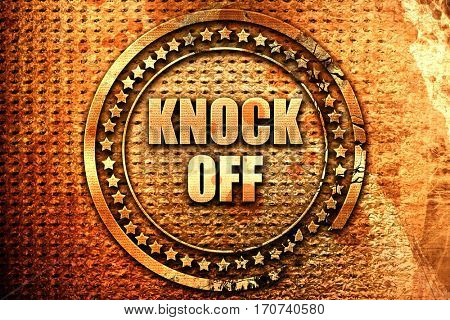 knock off, 3D rendering, text on metal