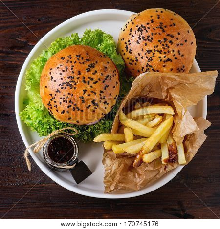 Homemade Hamburger With French Fries