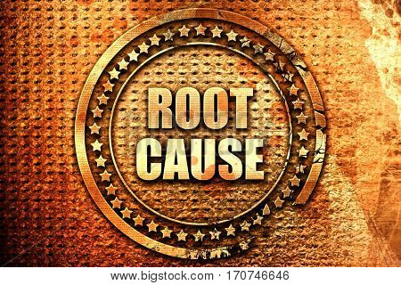 root cause, 3D rendering, text on metal