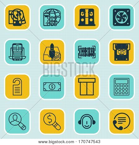 Set Of 16 Commerce Icons. Includes E-Trade, Shop, Bookshelf And Other Symbols. Beautiful Design Elements.