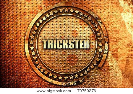 trickster, 3D rendering, text on metal