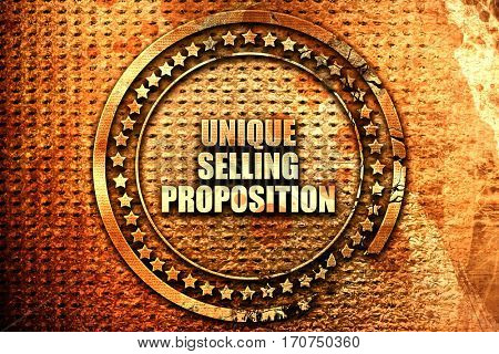 unique selling proposition, 3D rendering, text on metal