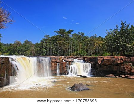 waterfall Tadtone in climate forest of Thailand from top