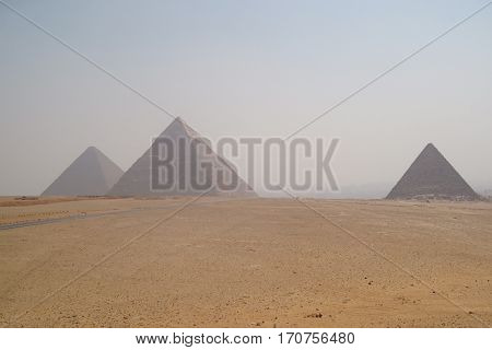 The pyramids at Giza near Cairo in Egypt.