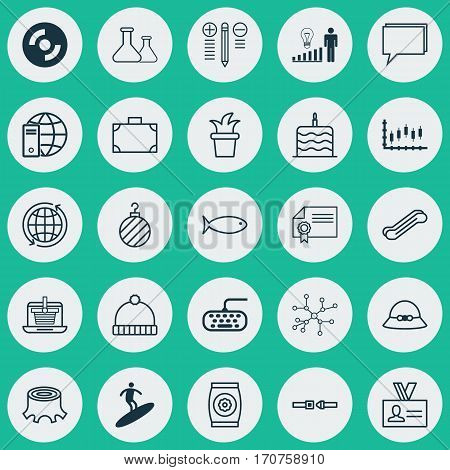 Set Of 25 Universal Editable Icons. Can Be Used For Web, Mobile And App Design. Includes Elements Such As Knitted Cap, Boardsports, Computer Keypad And More.