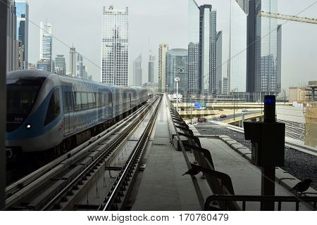 Dubai, United Arab Emirates - February 11, 2017, The Dubai Metro is a driverless, fully automated metro rail network in Dubai, United Arab Emirates