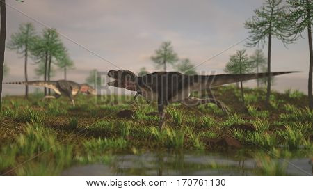 3d illustration of the running tarbosaurus