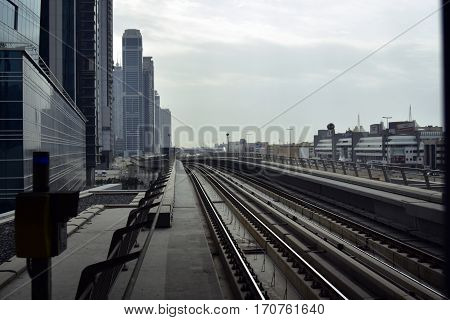 Dubai, United Arab Emirates - February 11, 2017, The Dubai Metro is a driverless, fully automated metro rail network in Dubai, United Arab Emirates