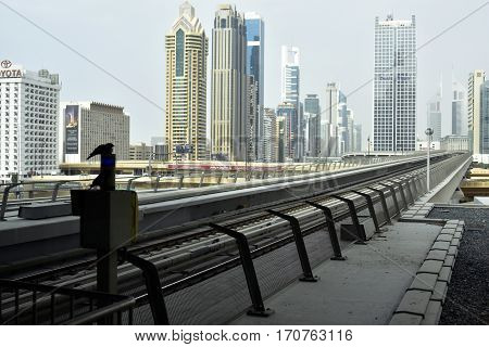 Dubai, United Arab Emirates - February 11, 2017, The Dubai Metro is a driverless, fully automated metro rail network in Dubai, United Arab Emirates