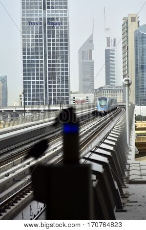 Dubai, United Arab Emirates - February 11, 2017, The Dubai Metro is a driverless, fully automated metro rail network in Dubai, United Arab Emirates
