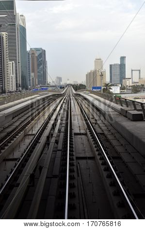 Dubai, United Arab Emirates - February 11, 2017, The Dubai Metro is a driverless, fully automated metro rail network in Dubai, United Arab Emirates