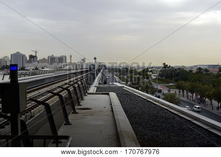 Dubai, United Arab Emirates - February 19, 2017, The Dubai Metro is a driverless, fully automated metro rail network in Dubai, United Arab Emirates