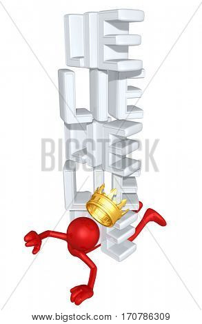 The King Of America Crushed By A Stack Of Lies With The Original 3D Character Illustration