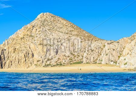 The arch point (El Arco) at Cabo San Lucas, Mexico. View from open ocean side. Divorce Beach (Playa del Divorcio).